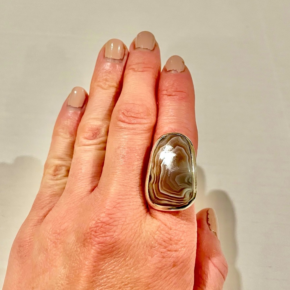 Sterling Silver Red Agate Ring Adjustable Cute St… - image 2